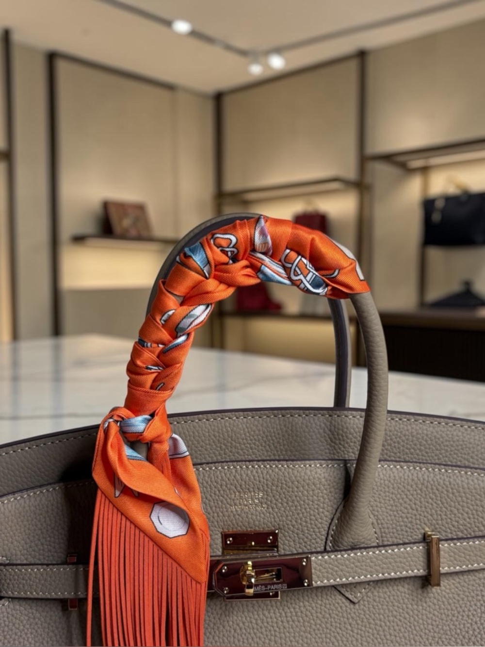 Trendy Fringe Handbag Wrap in Vibrant Orange - Picture 3 of 9